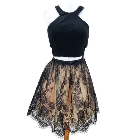 Alyce Paris 2 piece Lace Velvet Black Homecoming Dress Short Formal - Picture 5 of 12